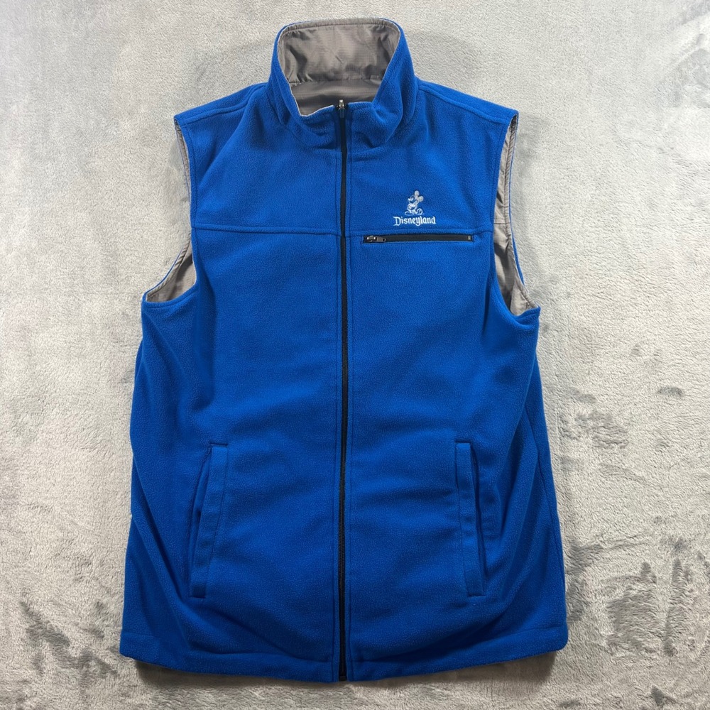 DISNEY Parks Reversible Vest Mens Small Blue Grey Mickey Mouse Disneyland Retro